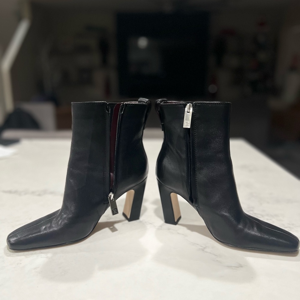 Franco Sarto Black Leather Square-Toe Ankle Boots - Picture 4 of 9